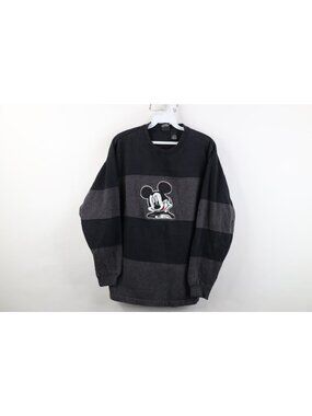Vtg 90s Disney Womens Medium Distressed Striped Mickey Mouse Crewneck Sweatshirt